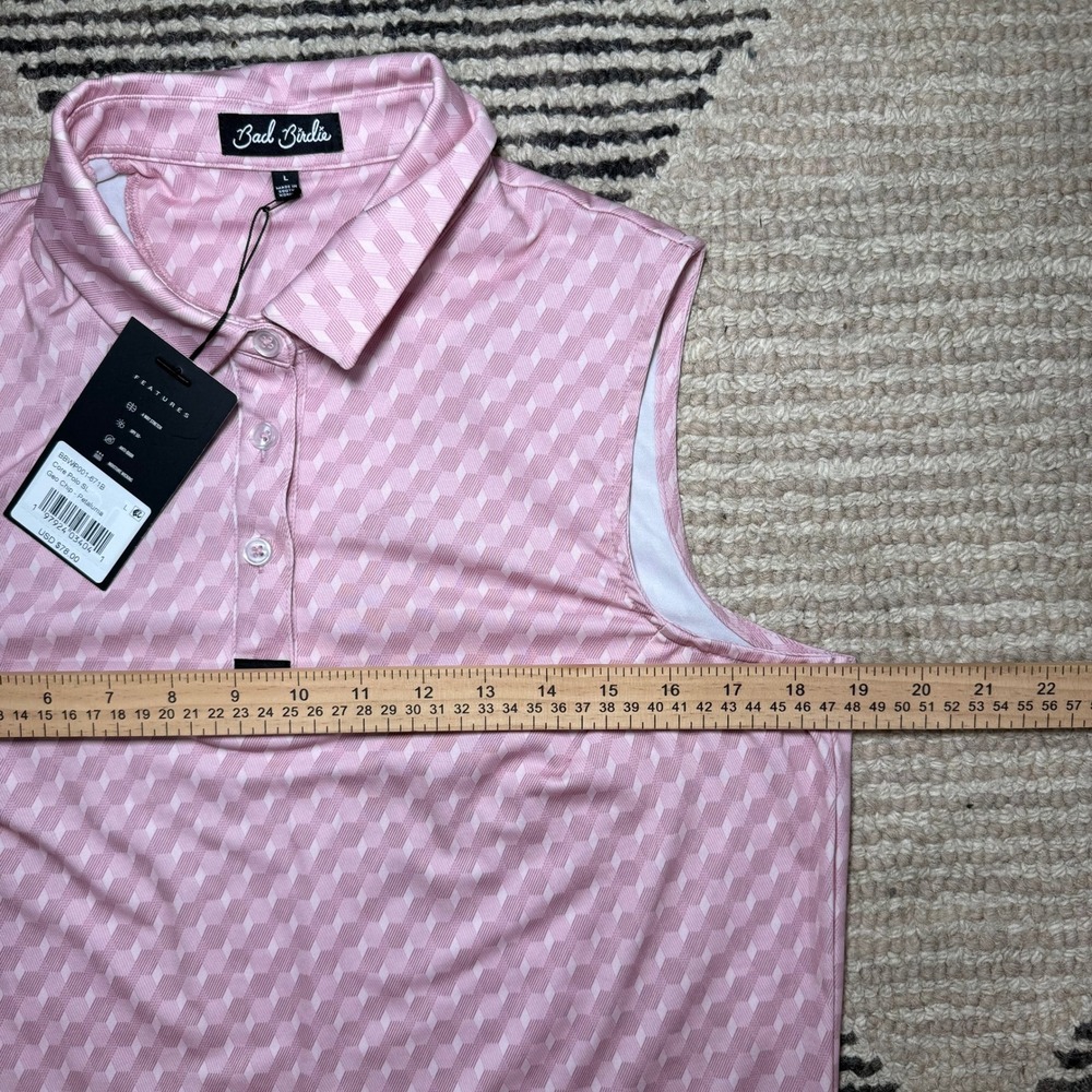 Bad Birdie Women's Sleeveless Golf Polo Pink Geo Print L NWT MSRP$78 - Picture 6 of 7